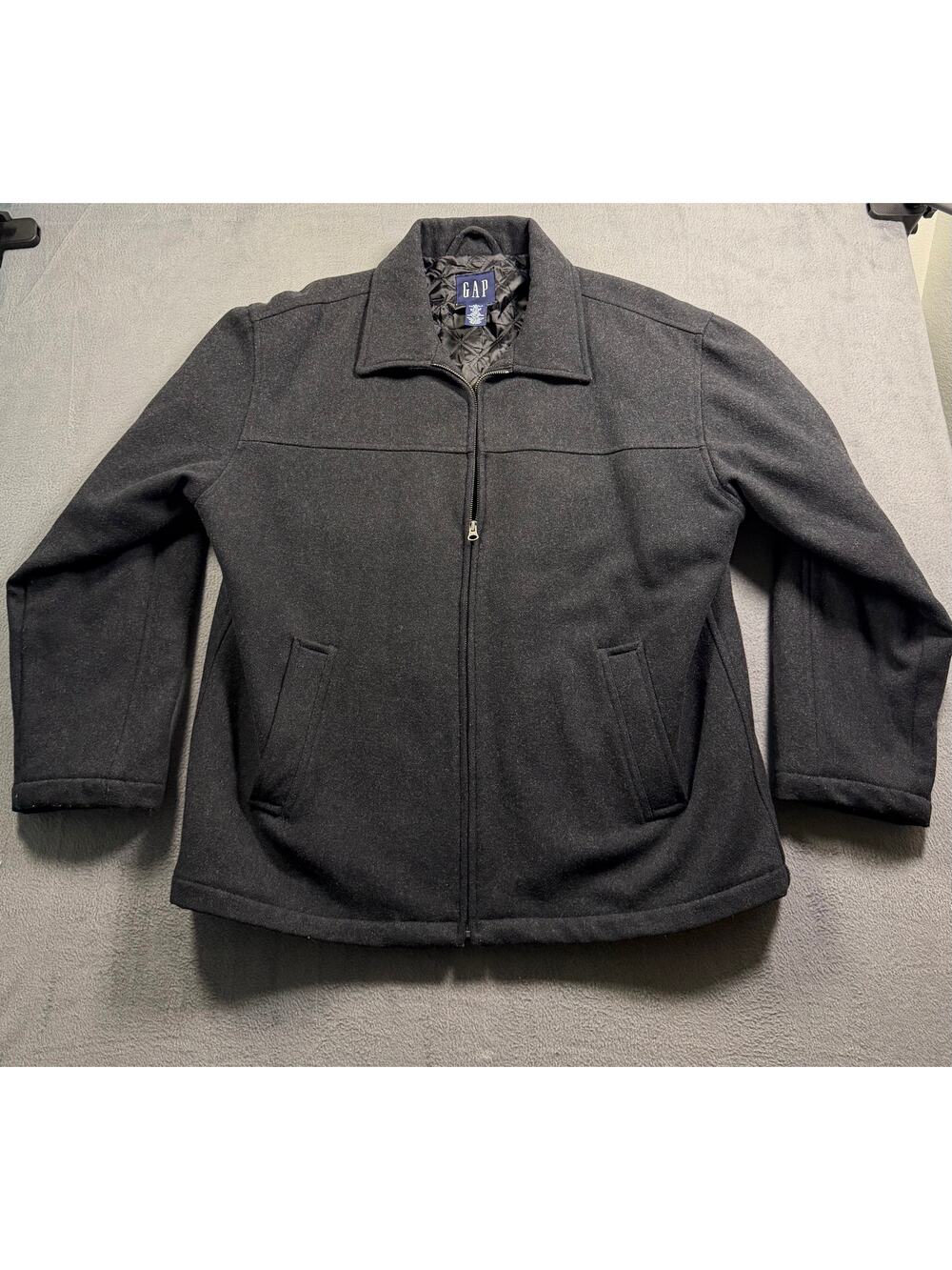 Vintage Gap Men‎ Large Charcoal Wool Blend Full Zip Quilted Lined Jacket
